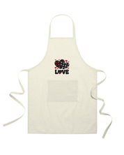 Grembiule in Cotone Riciclato – Sostenibile e Pratico – Cucina e Lavoro – Design Ricamato Scritta Love con Cuori a scacchi
