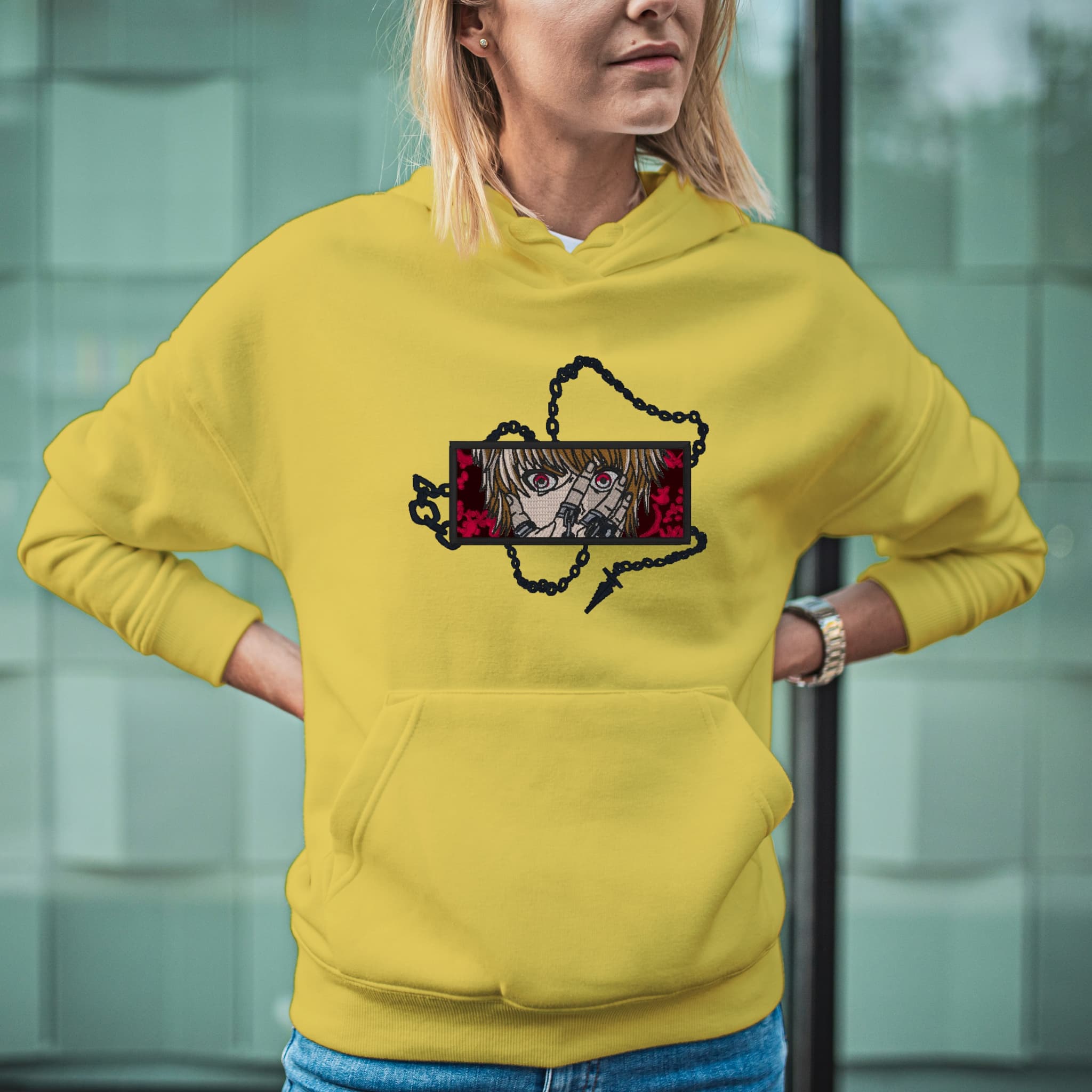 Felpa Ricamata Unisex Con Cappuccio – Morbida e Confortevole – Design Kurapika
