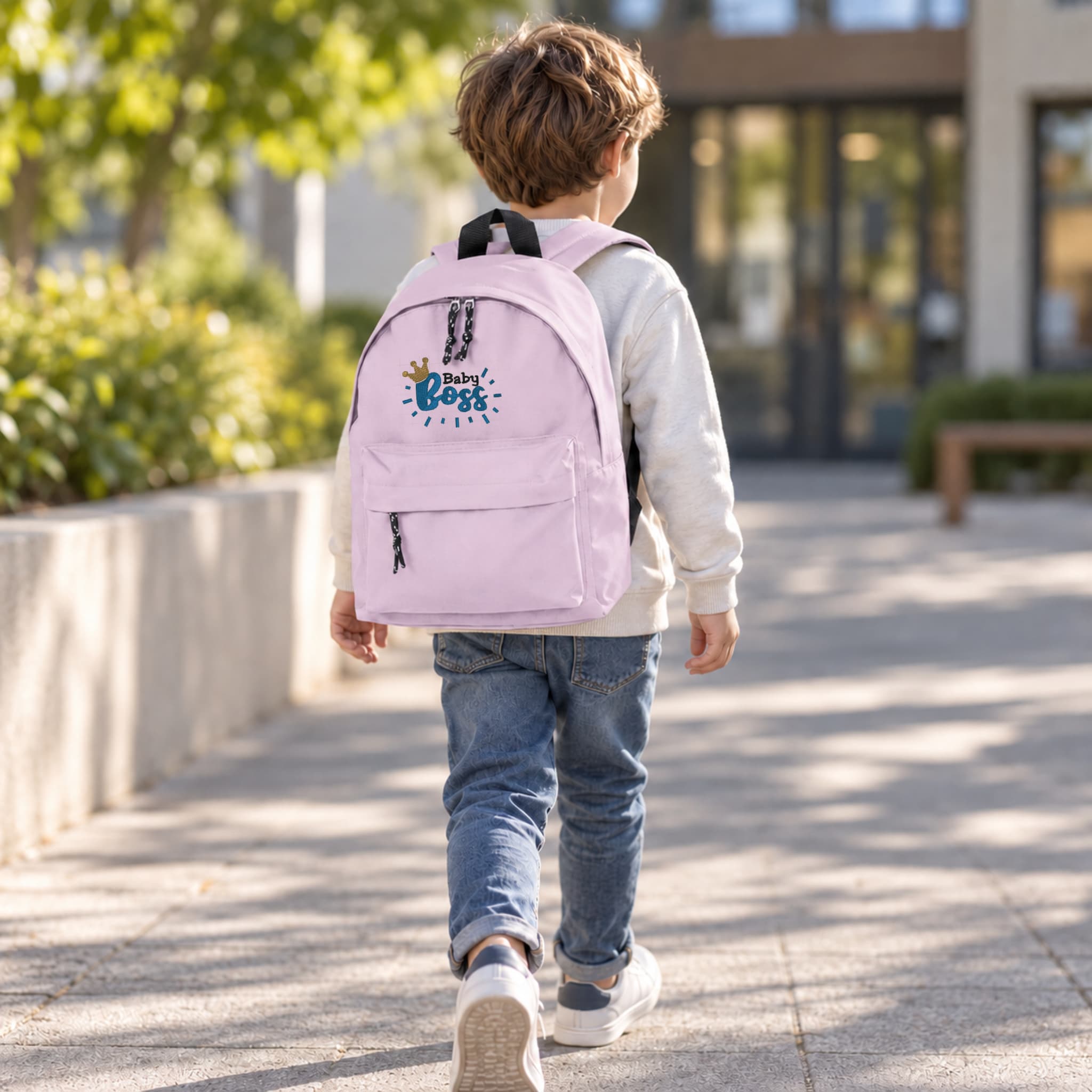 Zaino Bambino in Poliestere 600D 28x38x12 cm – Schienale Imbottito e Spallacci Regolabili - Design Ricamato Super Boss