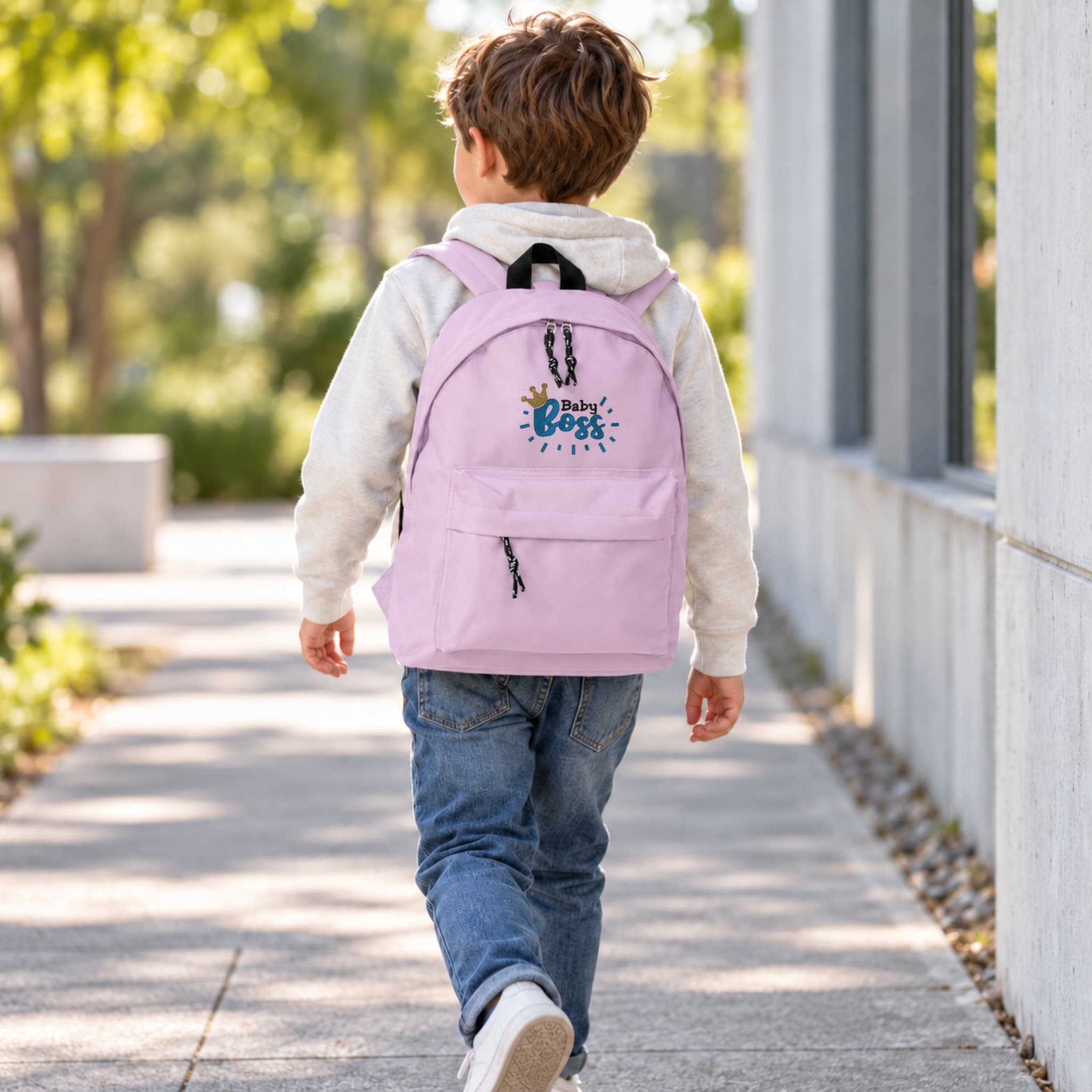 Zaino Bambino in Poliestere 600D 28x38x12 cm – Schienale Imbottito e Spallacci Regolabili - Design Ricamato Super Boss