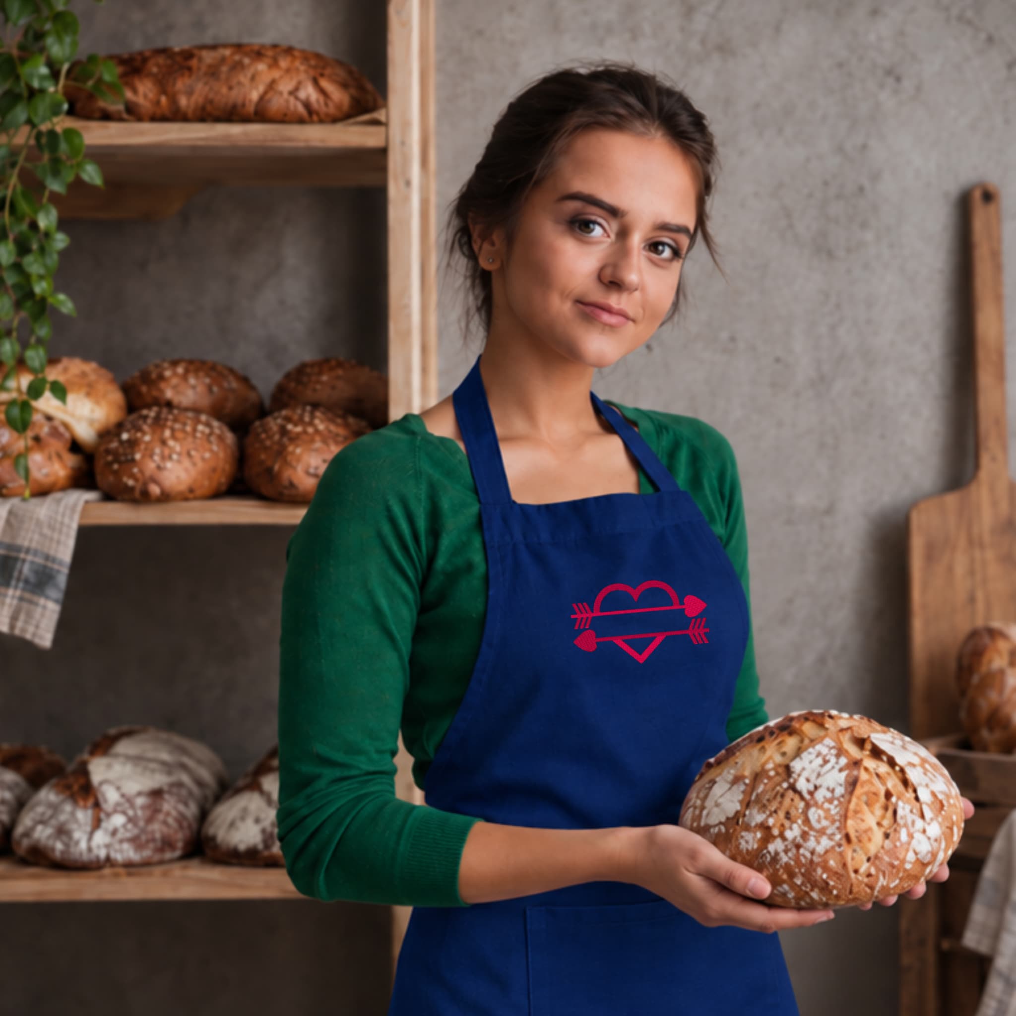 Recycled Cotton Apron – Sustainable and Practical – Cooking and Working – Embroidered Heart Design with Name