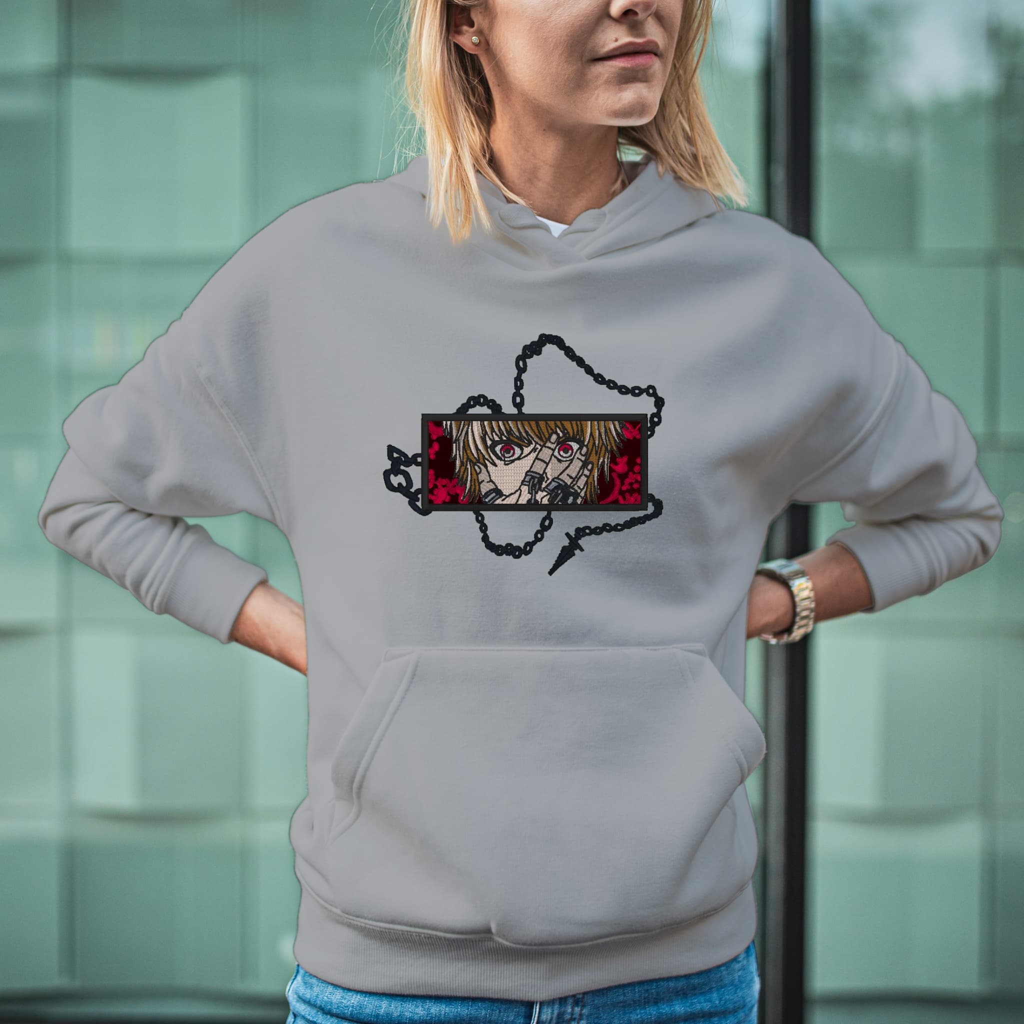 Felpa Ricamata Unisex Con Cappuccio – Morbida e Confortevole – Design Kurapika