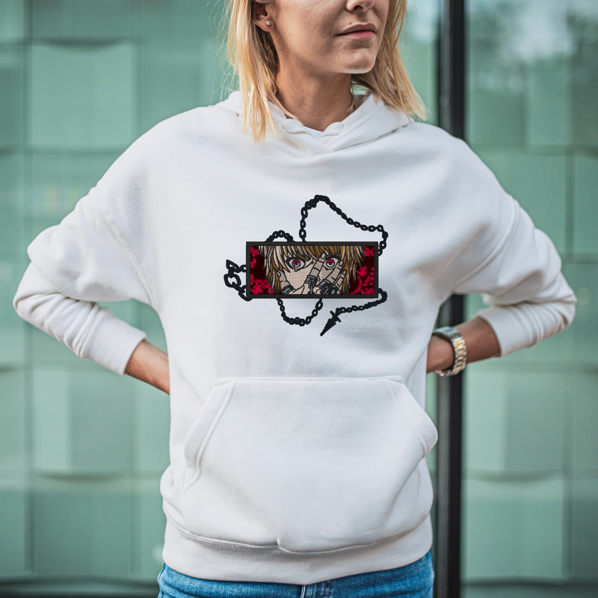 Felpa Ricamata Unisex Con Cappuccio – Morbida e Confortevole – Design Kurapika