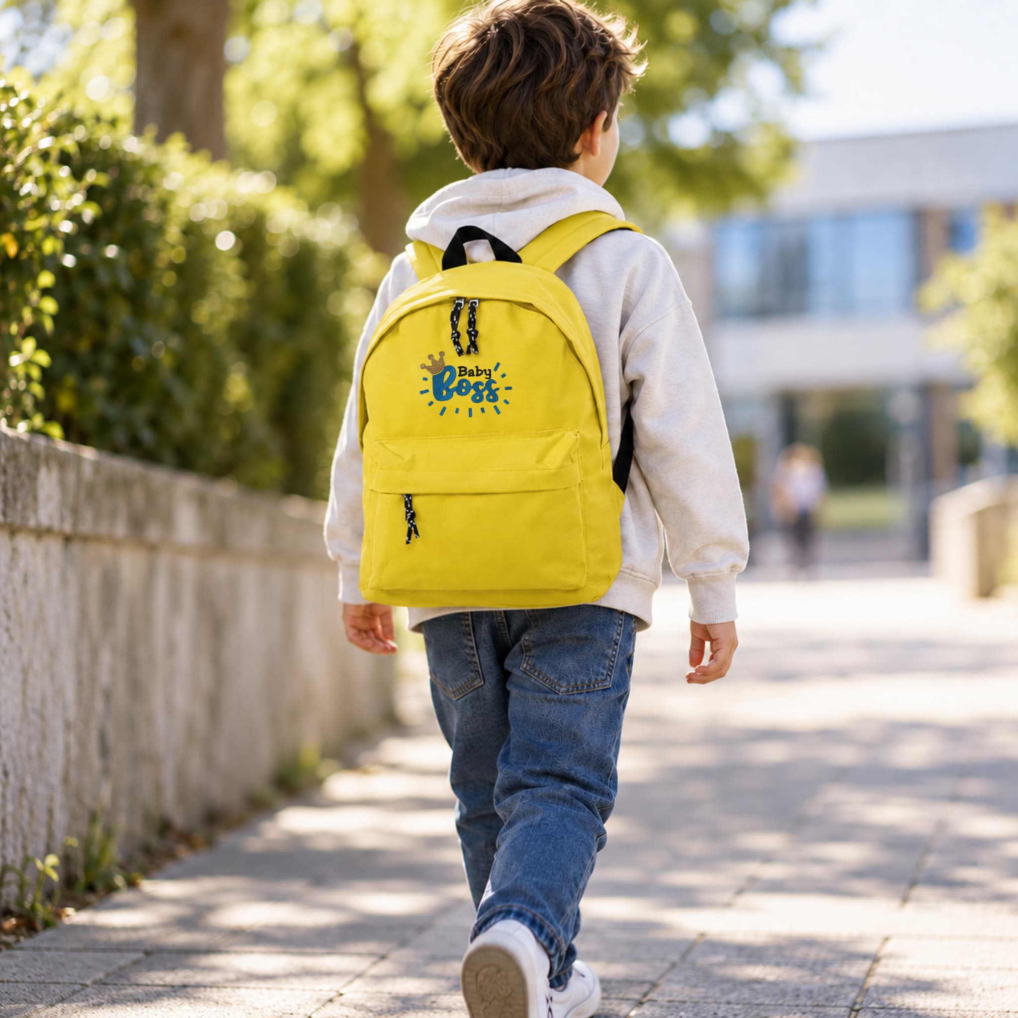Zaino Bambino in Poliestere 600D 28x38x12 cm – Schienale Imbottito e Spallacci Regolabili - Design Ricamato Super Boss