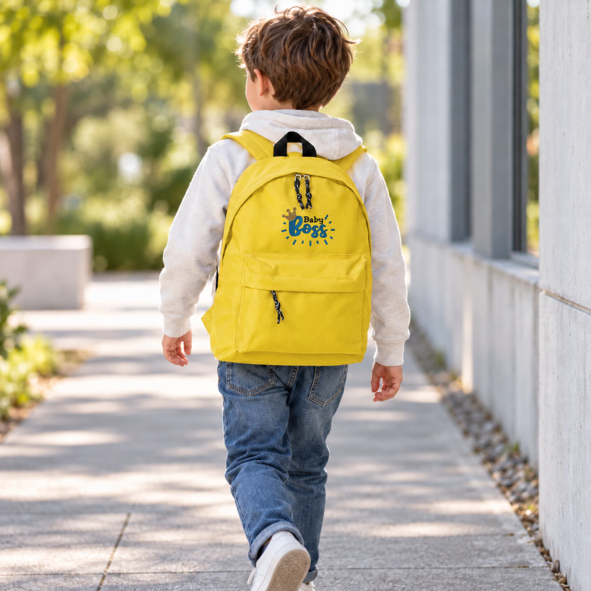 Zaino Bambino in Poliestere 600D 28x38x12 cm – Schienale Imbottito e Spallacci Regolabili - Design Ricamato Super Boss