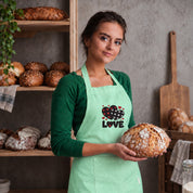 Recycled Cotton Apron – Sustainable and Practical – Cooking and Work – Embroidered Design with Love Writing and Checkered Hearts