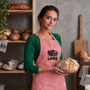 Recycled Cotton Apron – Sustainable and Practical – Cooking and Work – Embroidered Design with Love Writing and Checkered Hearts
