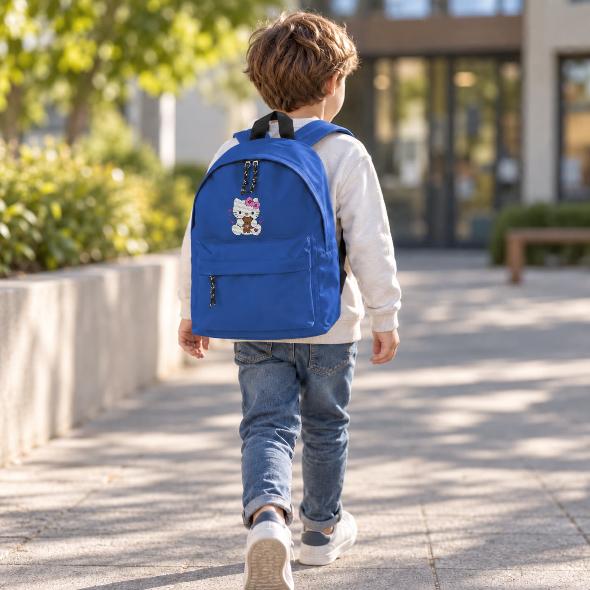 Mochila Infantil de Poliéster 600D 28x38x12 cm – Espalda Acolchada y Correas Ajustables - Diseño Bordado Hello Kitty