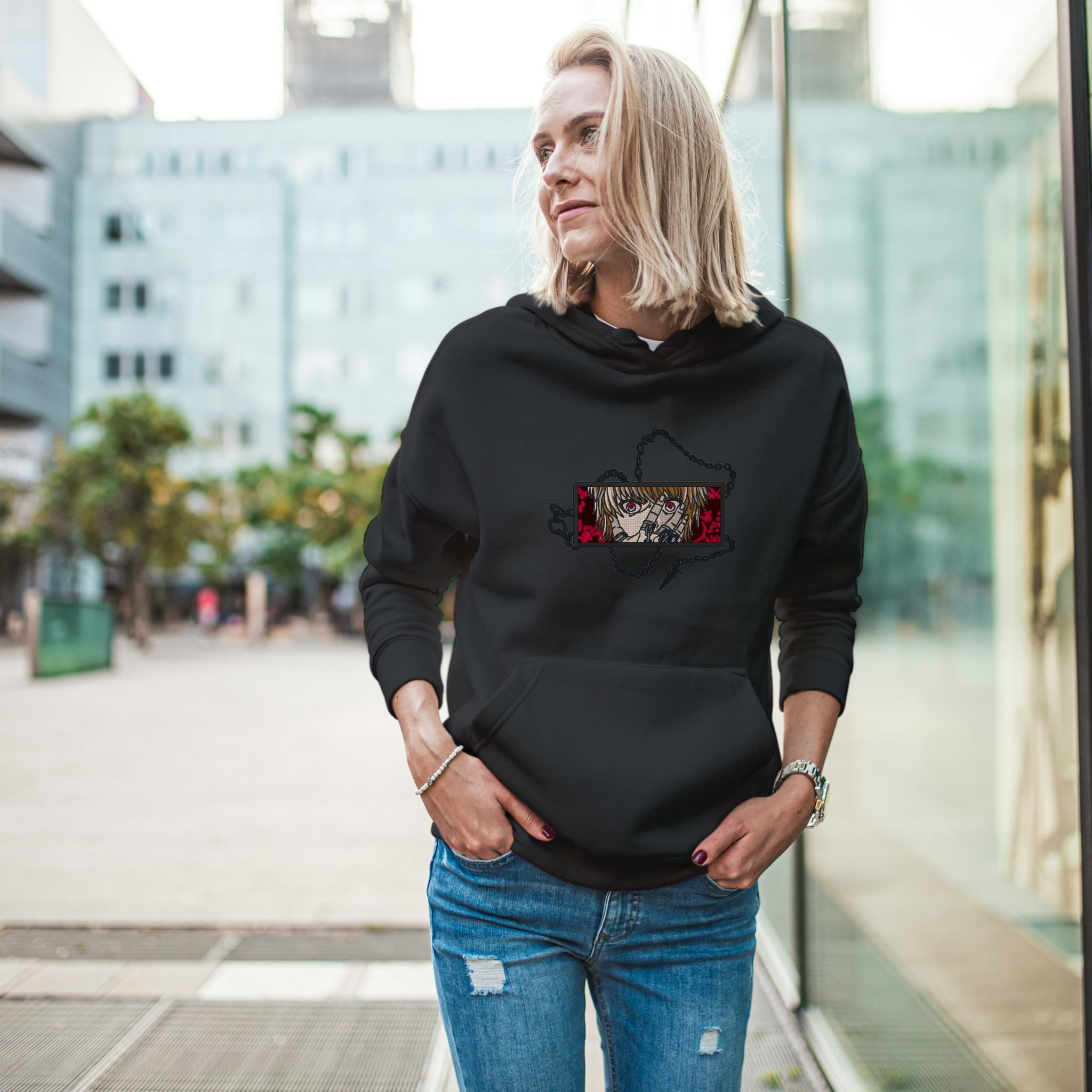 Felpa Ricamata Unisex Con Cappuccio – Morbida e Confortevole – Design Kurapika