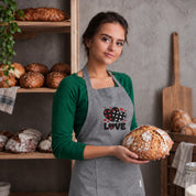 Recycled Cotton Apron – Sustainable and Practical – Cooking and Work – Embroidered Design with Love Writing and Checkered Hearts
