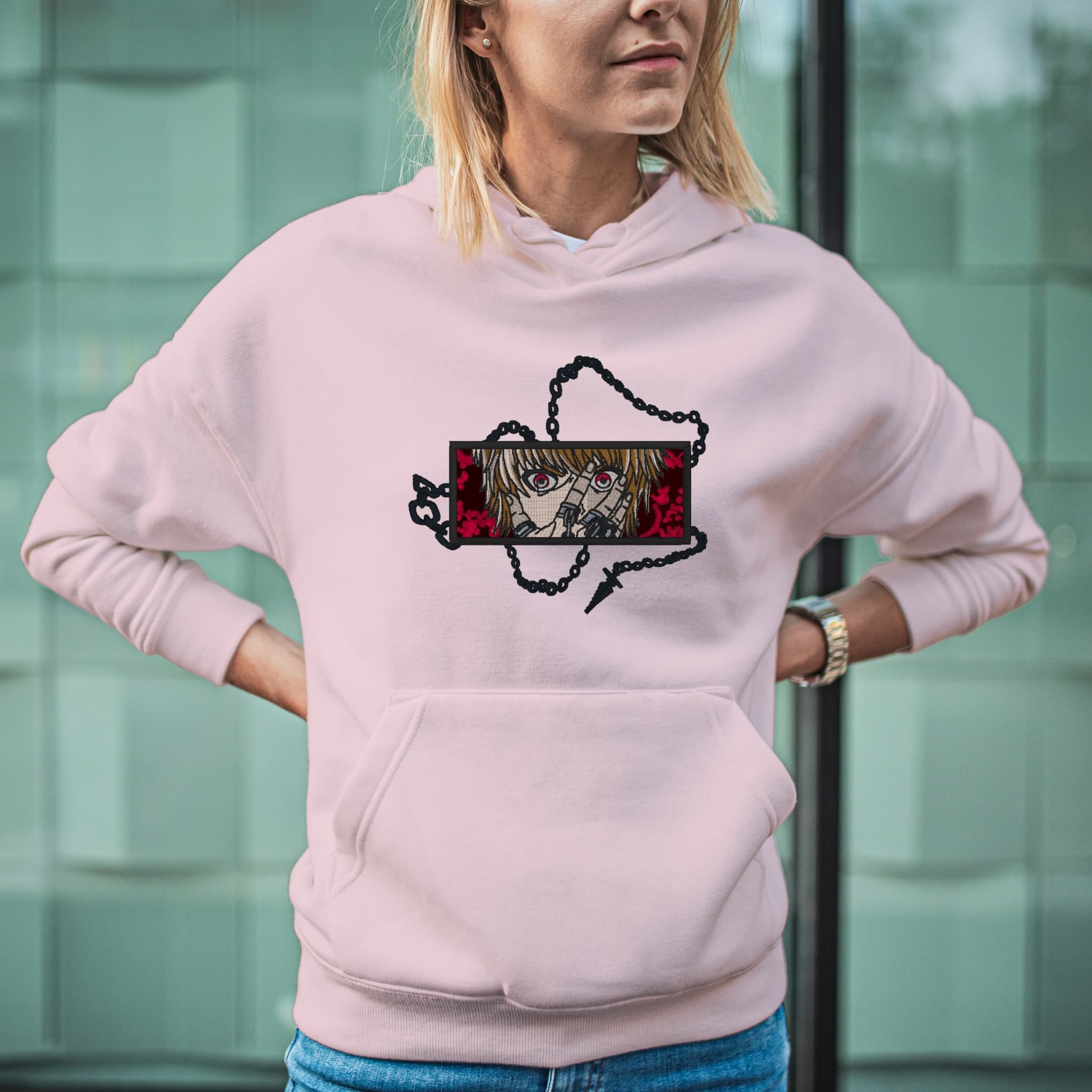 Felpa Ricamata Unisex Con Cappuccio – Morbida e Confortevole – Design Kurapika