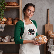 Recycled Cotton Apron – Sustainable and Practical – Cooking and Work – Embroidered Design with Love Writing and Checkered Hearts