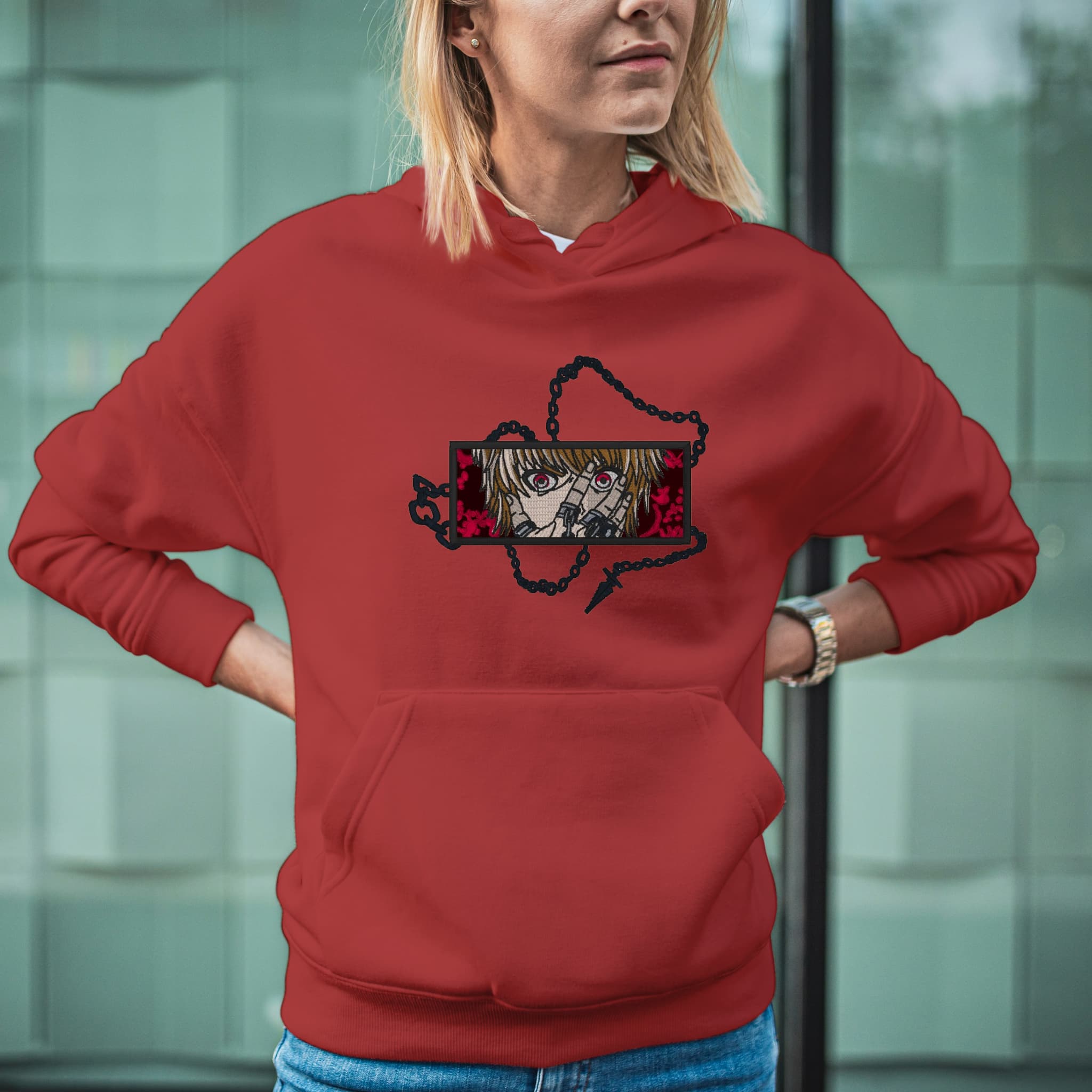 Felpa Ricamata Unisex Con Cappuccio – Morbida e Confortevole – Design Kurapika