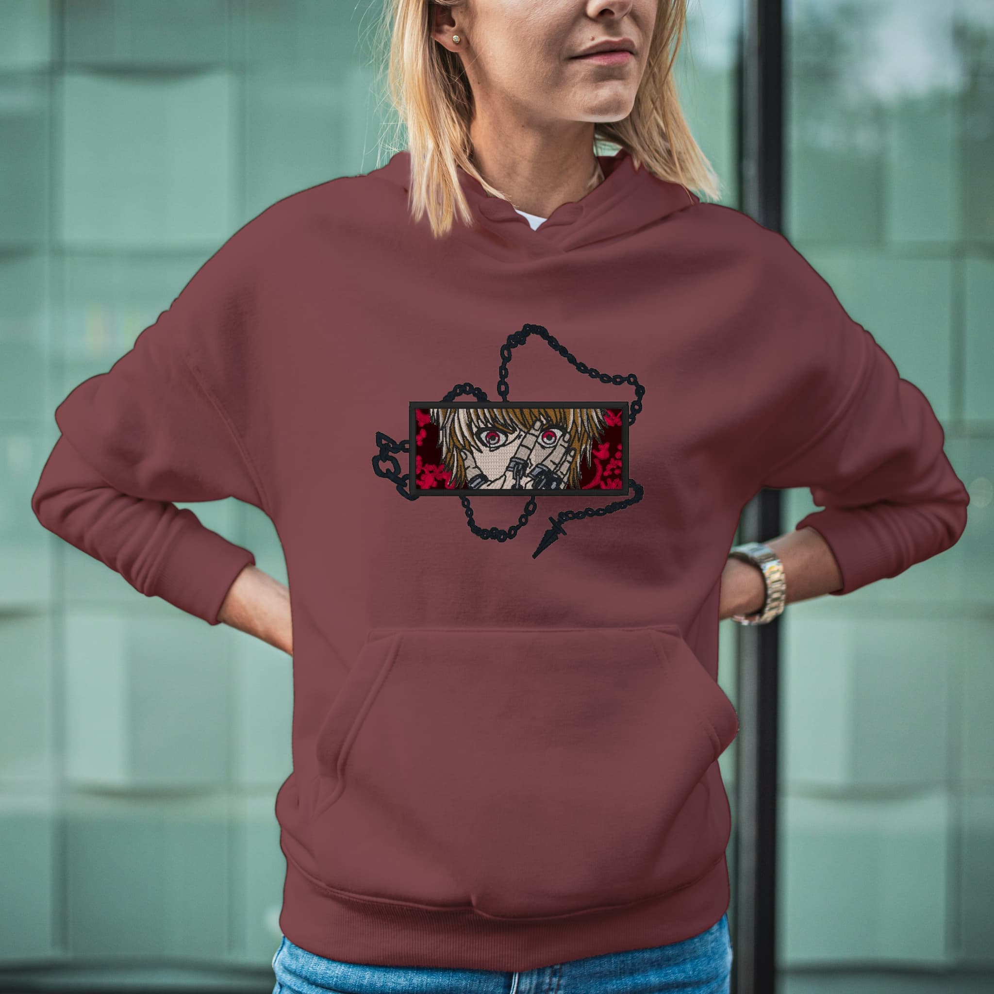 Felpa Ricamata Unisex Con Cappuccio – Morbida e Confortevole – Design Kurapika