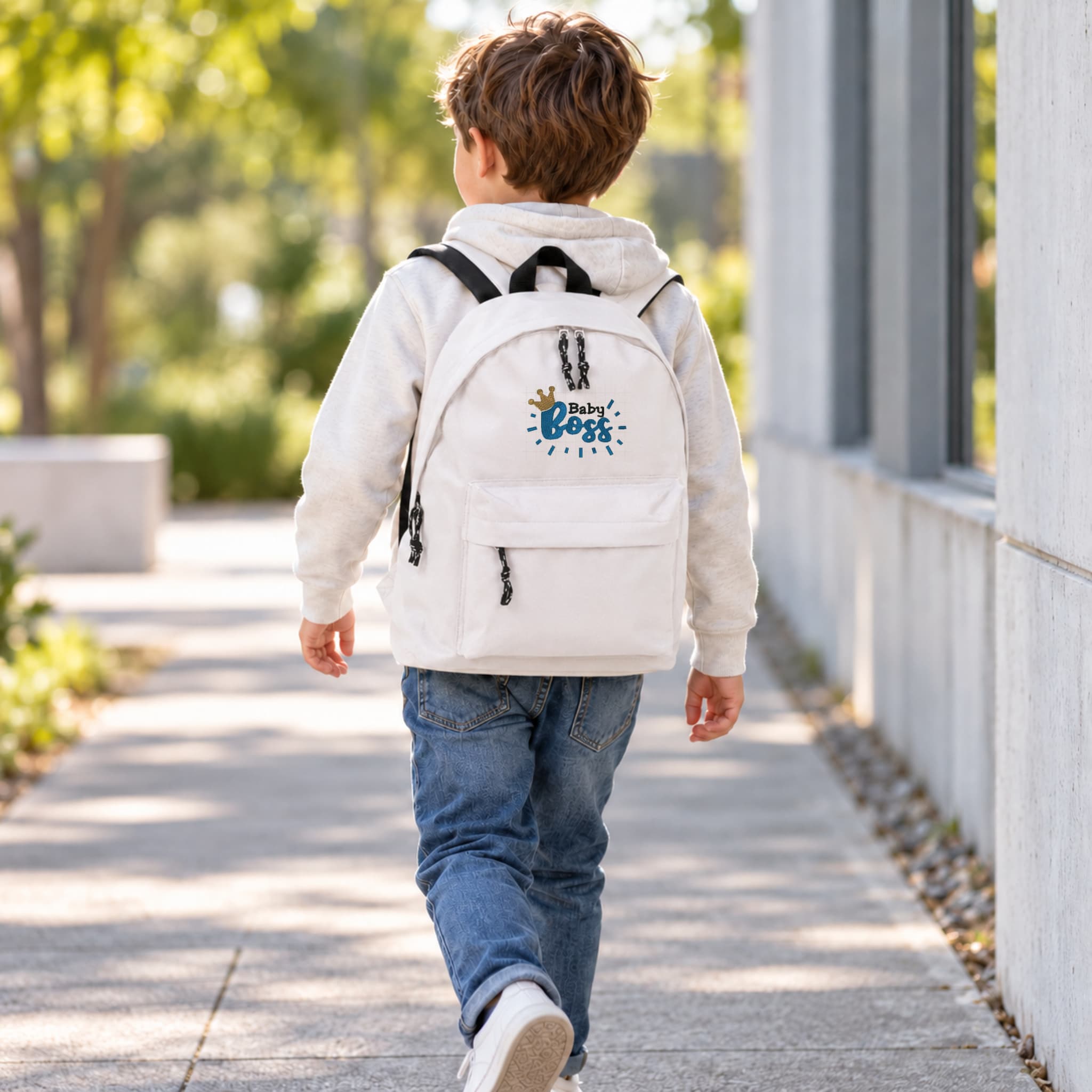 Zaino Bambino in Poliestere 600D 28x38x12 cm – Schienale Imbottito e Spallacci Regolabili - Design Ricamato Super Boss