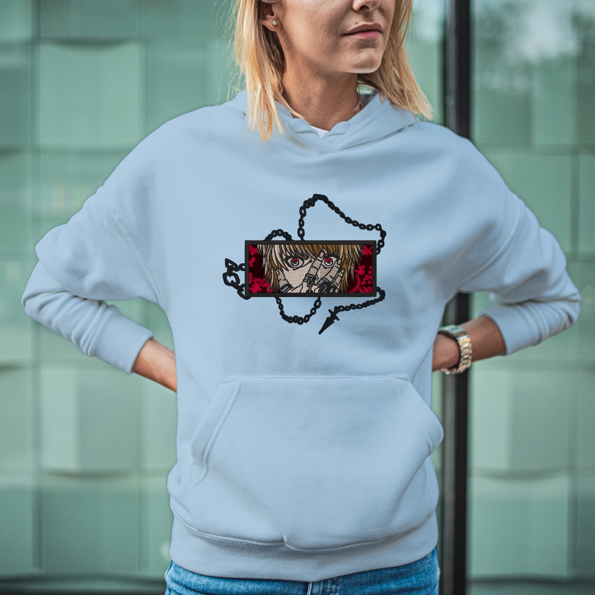 Felpa Ricamata Unisex Con Cappuccio – Morbida e Confortevole – Design Kurapika
