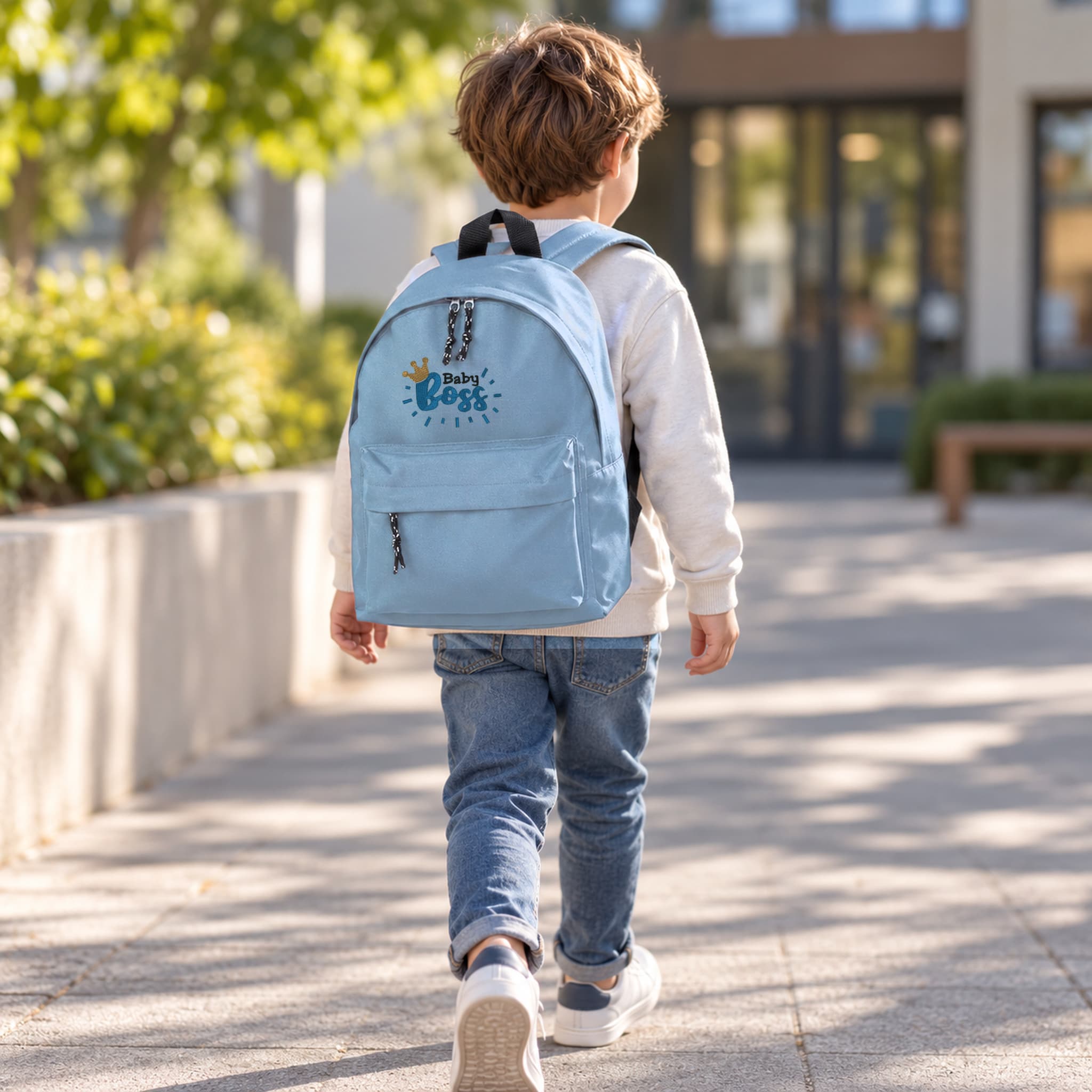 Zaino Bambino in Poliestere 600D 28x38x12 cm – Schienale Imbottito e Spallacci Regolabili - Design Ricamato Super Boss