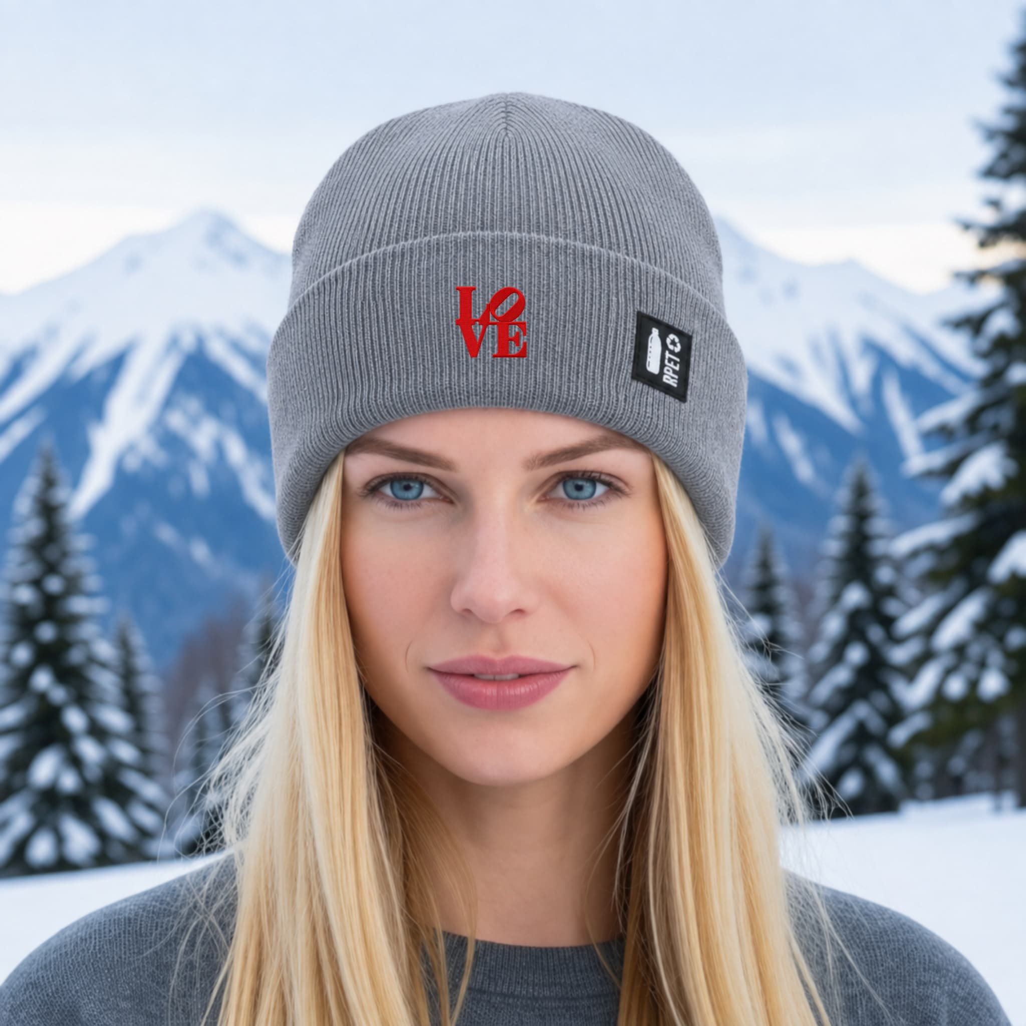 Cappello a Maglia in RPET Riciclato – Morbido e Caldo – Linea Sostenibile Naturaleine – Design Ricamato Scritta Love