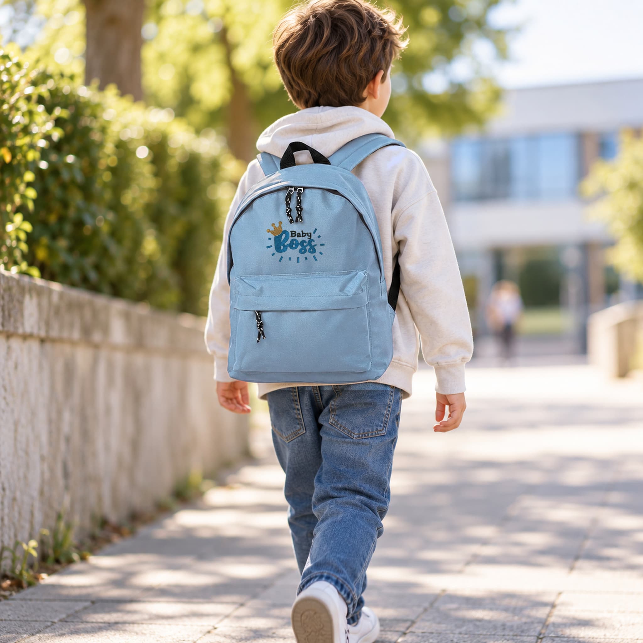 Zaino Bambino in Poliestere 600D 28x38x12 cm – Schienale Imbottito e Spallacci Regolabili - Design Ricamato Super Boss