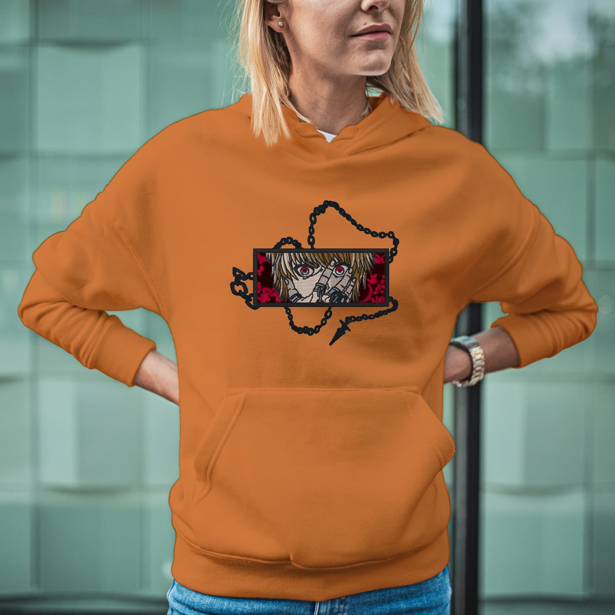 Felpa Ricamata Unisex Con Cappuccio – Morbida e Confortevole – Design Kurapika