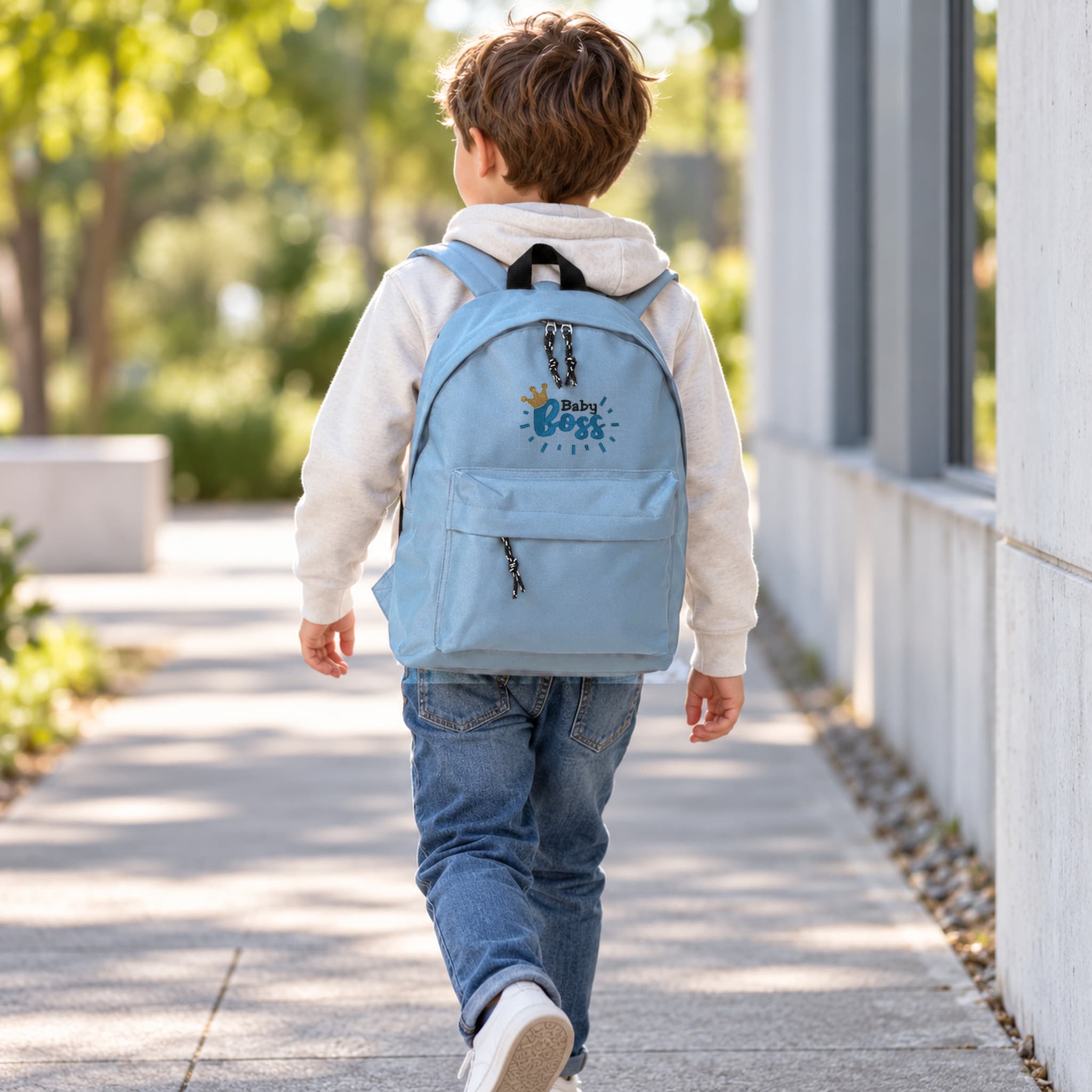 Zaino Bambino in Poliestere 600D 28x38x12 cm – Schienale Imbottito e Spallacci Regolabili - Design Ricamato Super Boss