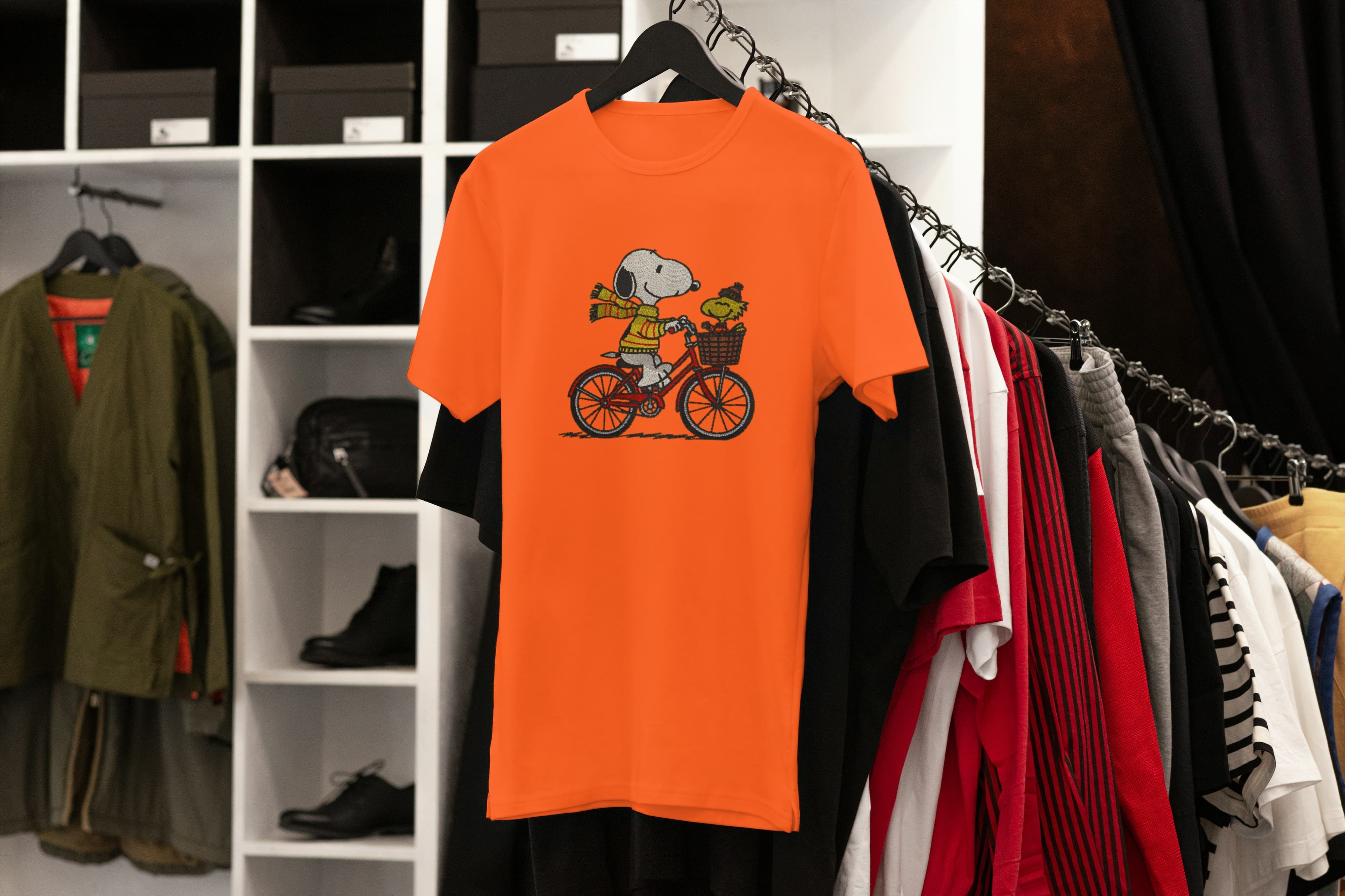 Unisex Embroidered T-Shirt 100% Cotton – Comfortable – Snoopy on Bike Design