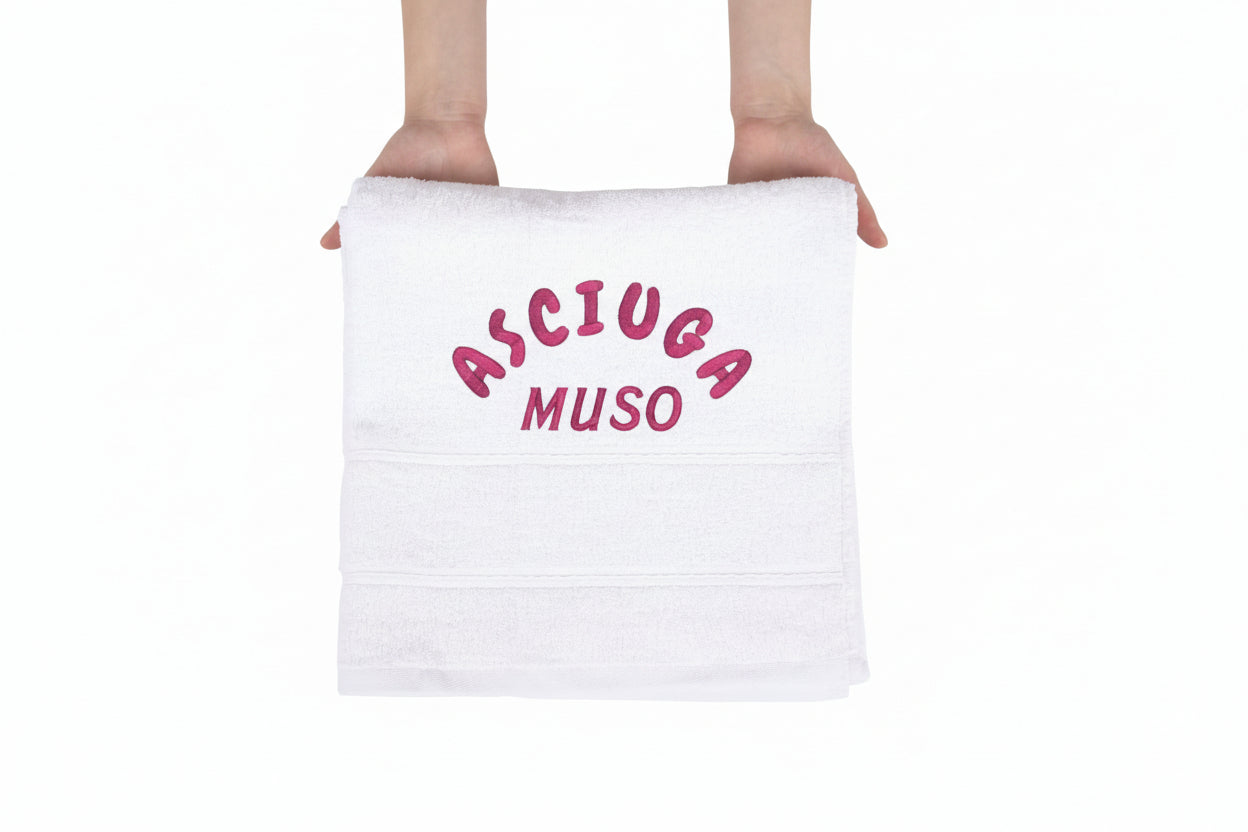 Asciugamano Ospiti Ricamato in Cotone 30×50 cm – Morbido e Assorbente – 360 gr/m² – Design Asciuga Muso-Biiply