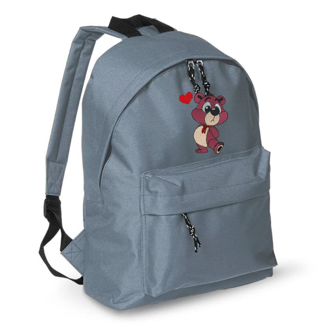 Zaino Bambino in Poliestere 600D 28x38x12 cm – Schienale Imbottito e Spallacci Regolabili - Design Ricamato Orsetto con Cuore