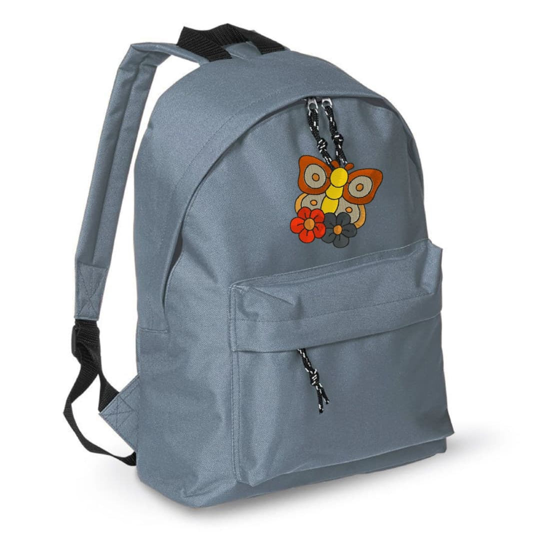 Zaino Bambino in Poliestere 600D 28x38x12 cm – Schienale Imbottito e Spallacci Regolabili - Design Ricamato Farfalla con Fiori