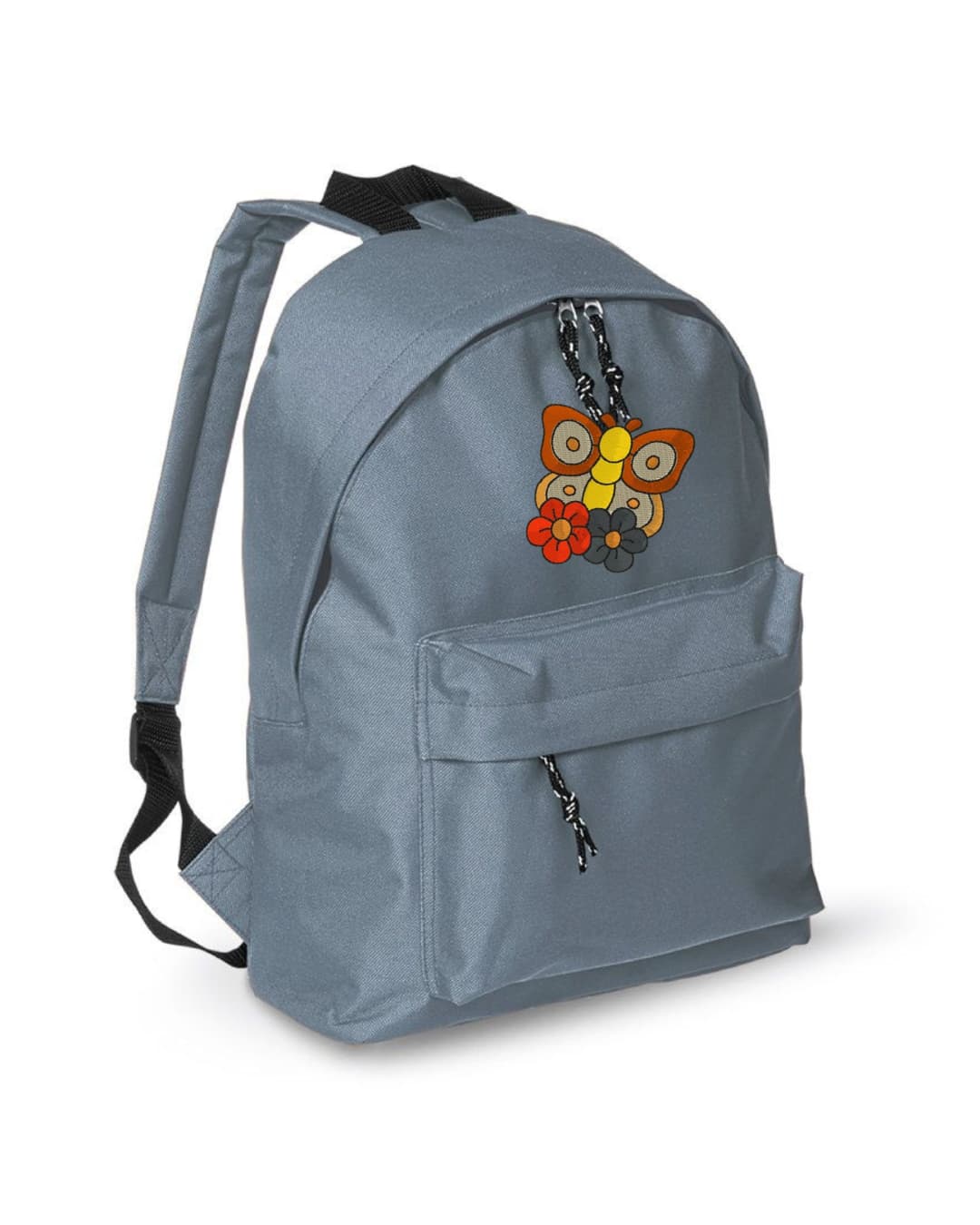 Mochila Infantil de Poliéster 600D 28x38x12 cm – Espalda Acolchada y Correas Ajustables – Diseño Bordado Mariposa con Flores