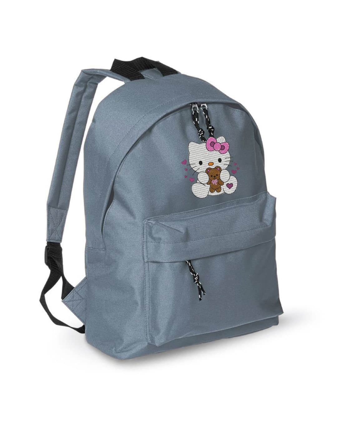 Zaino Bambino in Poliestere 600D 28x38x12 cm – Schienale Imbottito e Spallacci Regolabili - Design Ricamato Hello Kitty