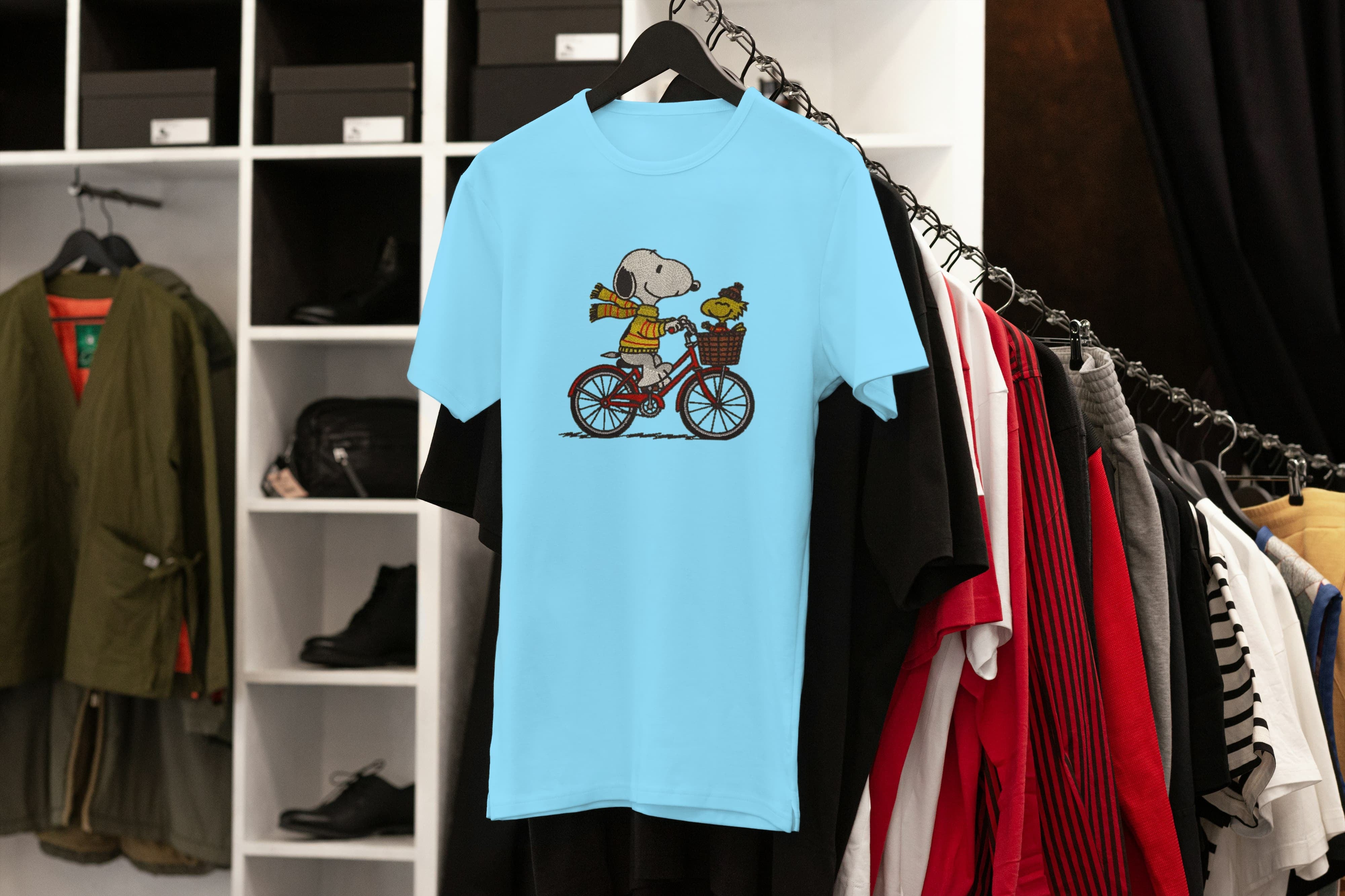 Unisex Embroidered T-Shirt 100% Cotton – Comfortable – Snoopy on Bike Design