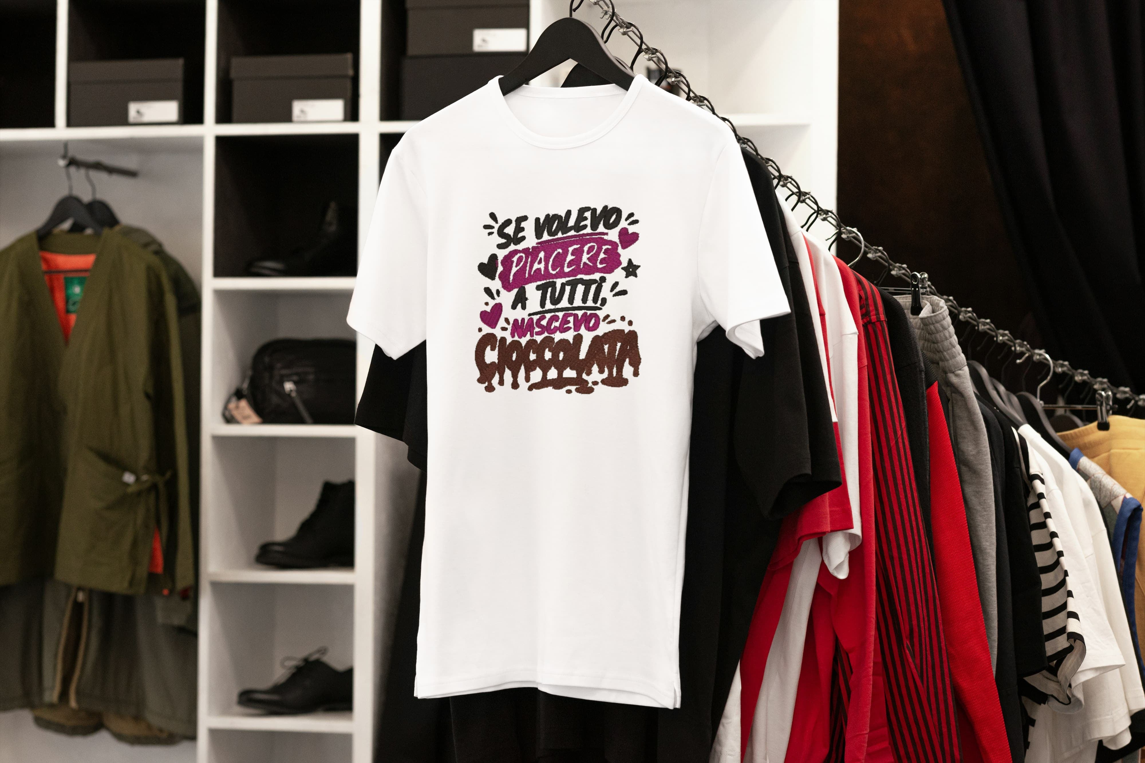 T-Shirt Unisex Ricamata 100% Cotone – Confortevole – Design Se Volevo Piacere a Tutti Nascevo Cioccolata