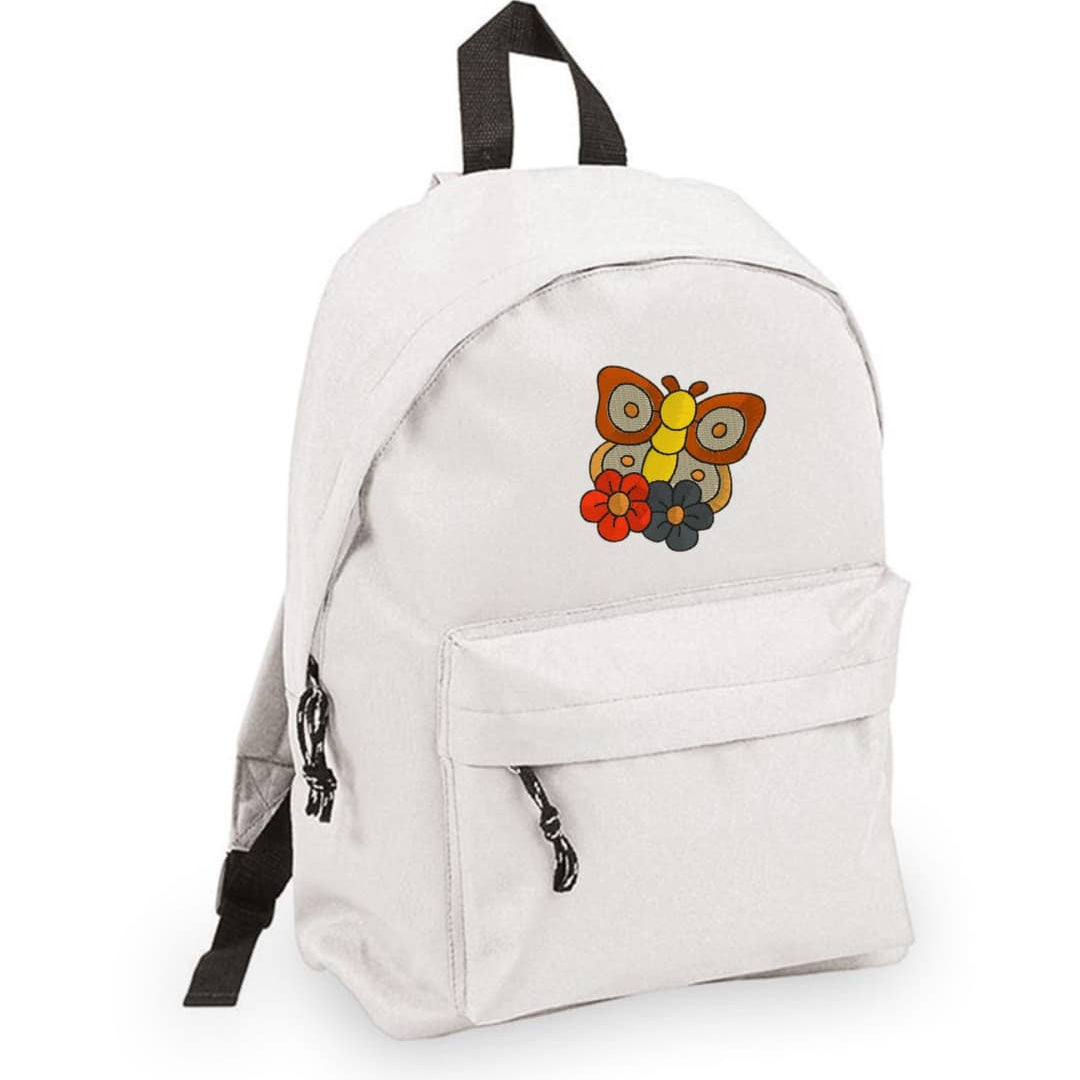 Zaino Bambino in Poliestere 600D 28x38x12 cm – Schienale Imbottito e Spallacci Regolabili - Design Ricamato Farfalla con Fiori