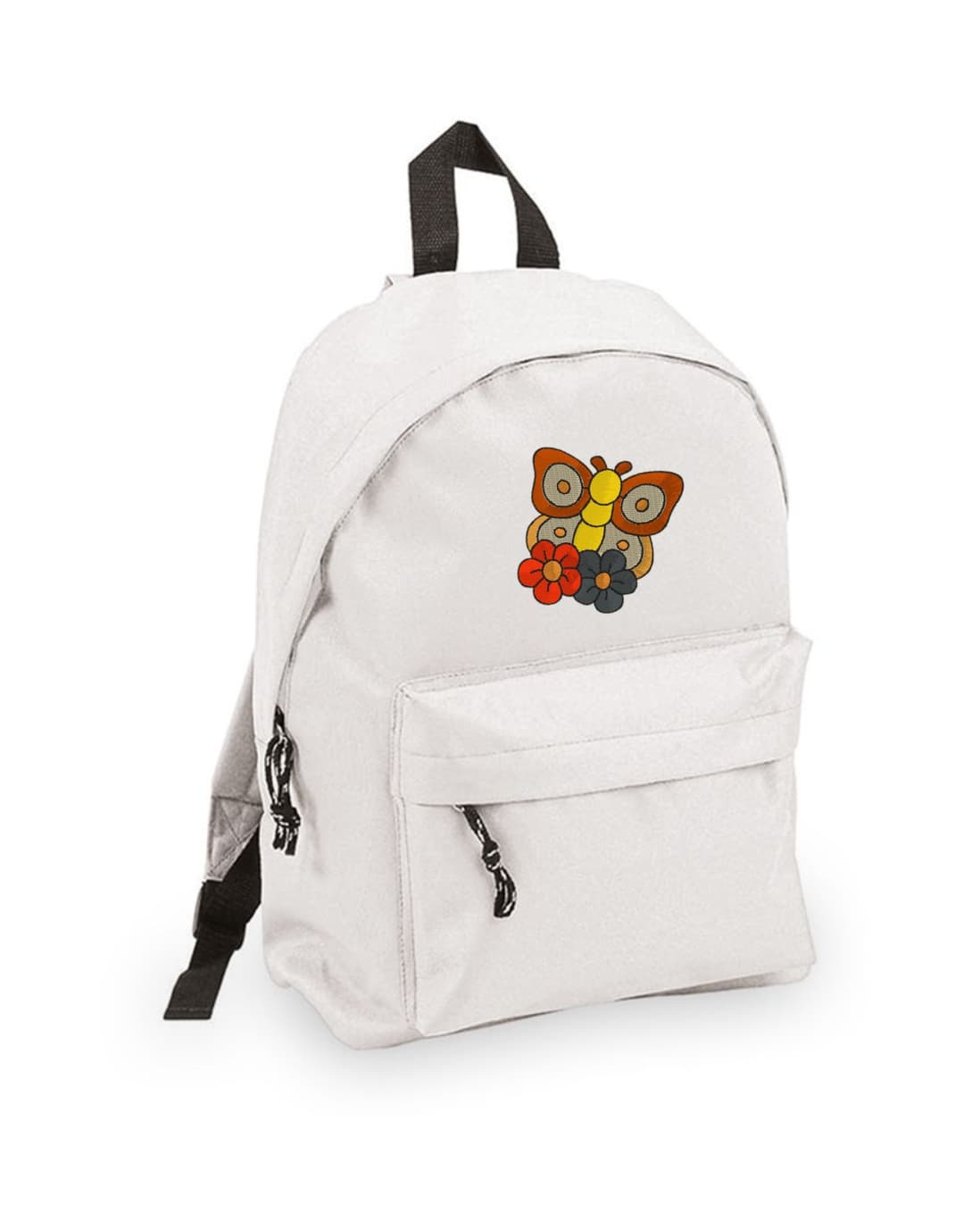 Mochila Infantil de Poliéster 600D 28x38x12 cm – Espalda Acolchada y Correas Ajustables – Diseño Bordado Mariposa con Flores
