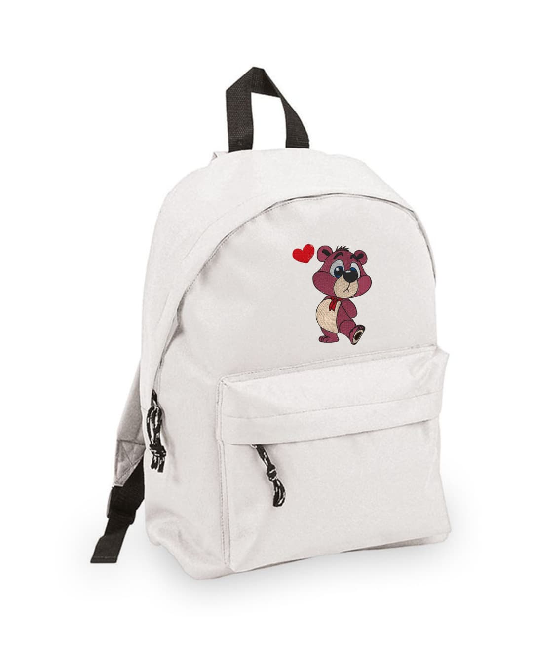 Zaino Bambino in Poliestere 600D 28x38x12 cm – Schienale Imbottito e Spallacci Regolabili - Design Ricamato Orsetto con Cuore