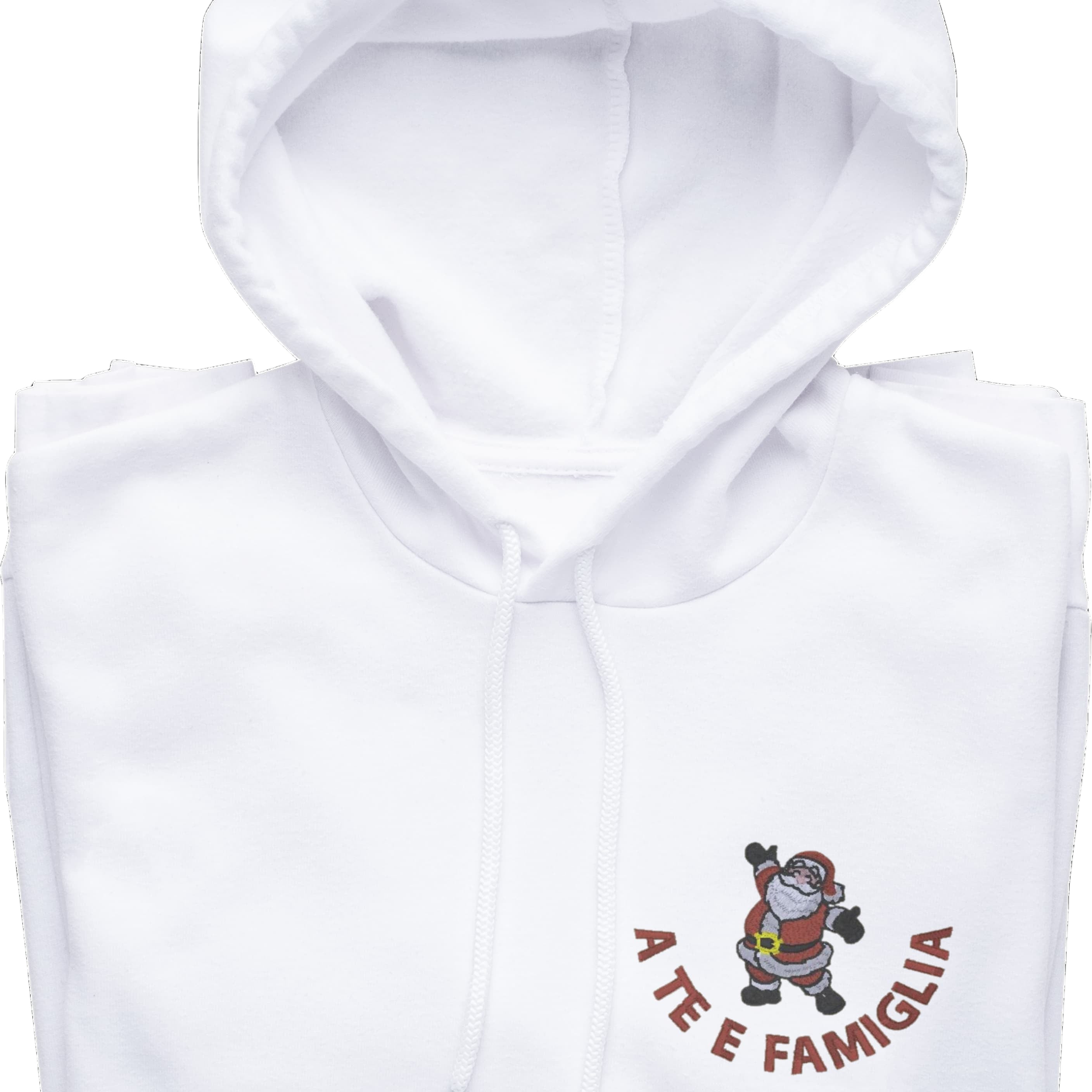 Felpa Ricamata Unisex – Morbida con Cappuccio e Tasca Frontale – Stile Streetwear – Happy Babbo Natale A te e famiglia