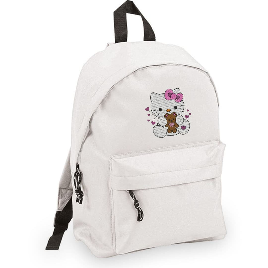 Zaino Bambino in Poliestere 600D 28x38x12 cm – Schienale Imbottito e Spallacci Regolabili - Design Ricamato Hello Kitty