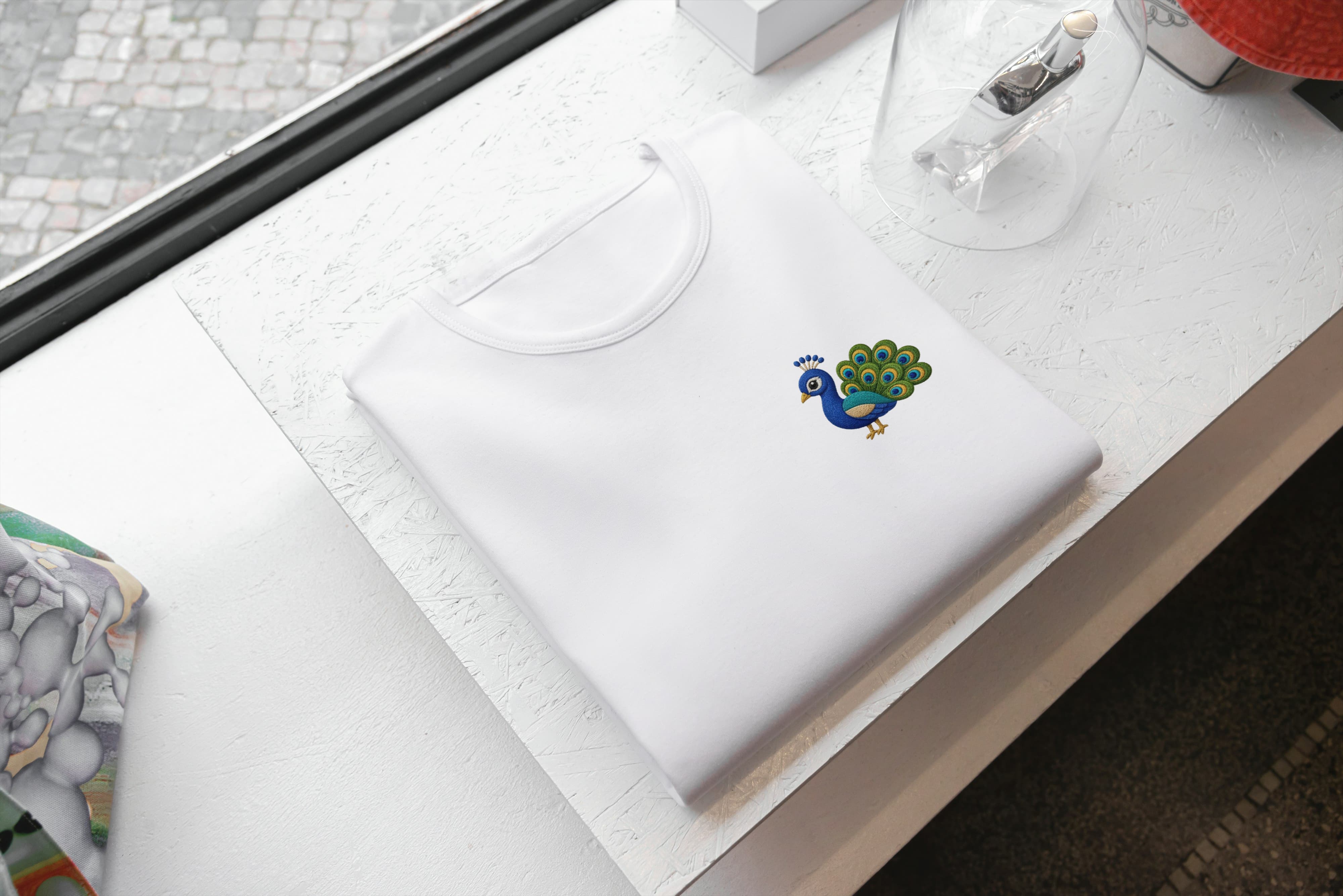 T-Shirt Unisex Ricamata 100% Cotone – Confortevole – Design Pavone