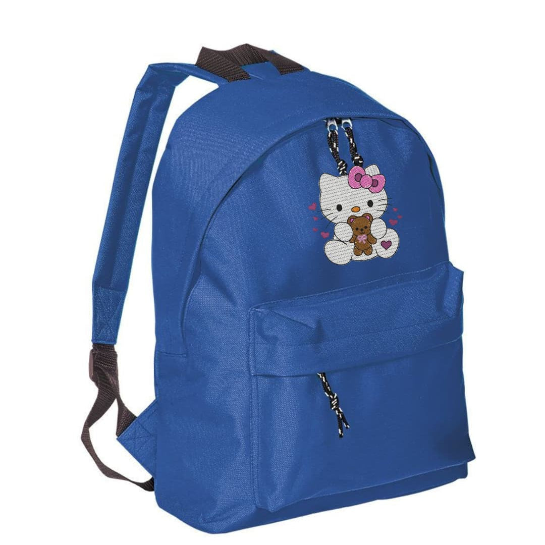 Zaino Bambino in Poliestere 600D 28x38x12 cm – Schienale Imbottito e Spallacci Regolabili - Design Ricamato Hello Kitty