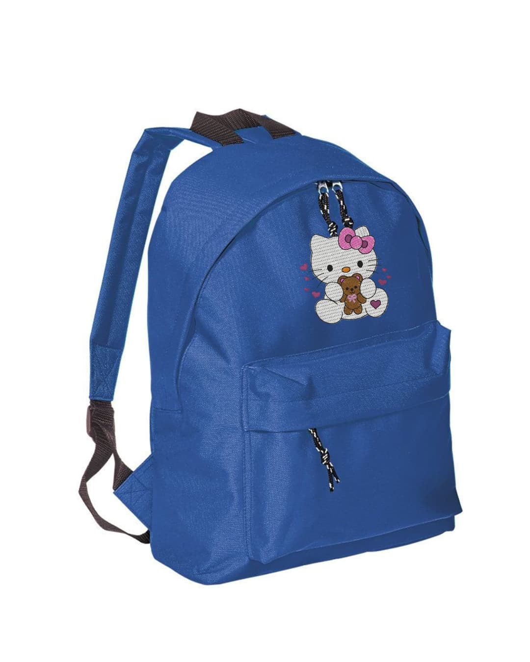 Zaino Bambino in Poliestere 600D 28x38x12 cm – Schienale Imbottito e Spallacci Regolabili - Design Ricamato Hello Kitty