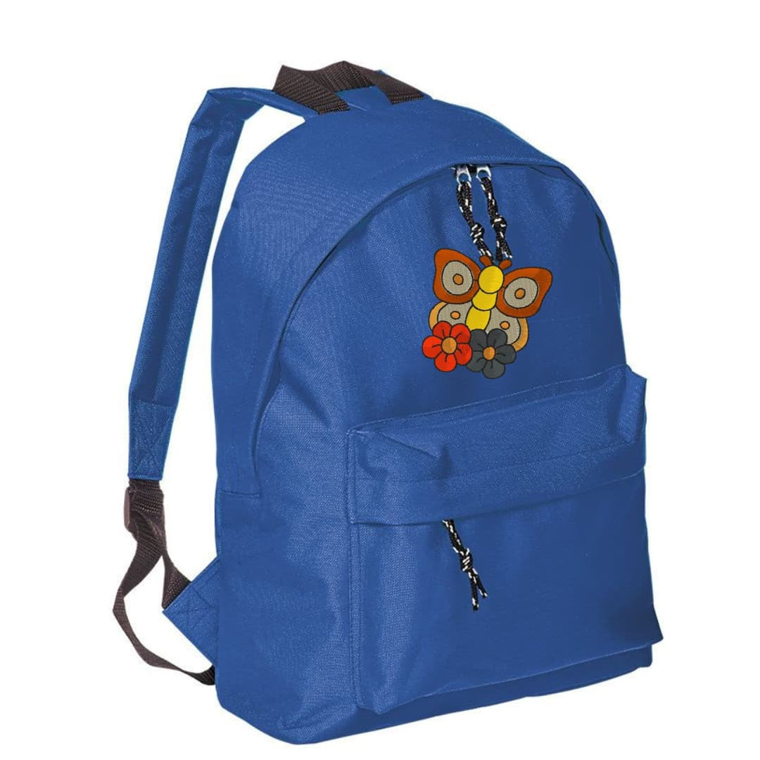 Zaino Bambino in Poliestere 600D 28x38x12 cm – Schienale Imbottito e Spallacci Regolabili - Design Ricamato Farfalla con Fiori