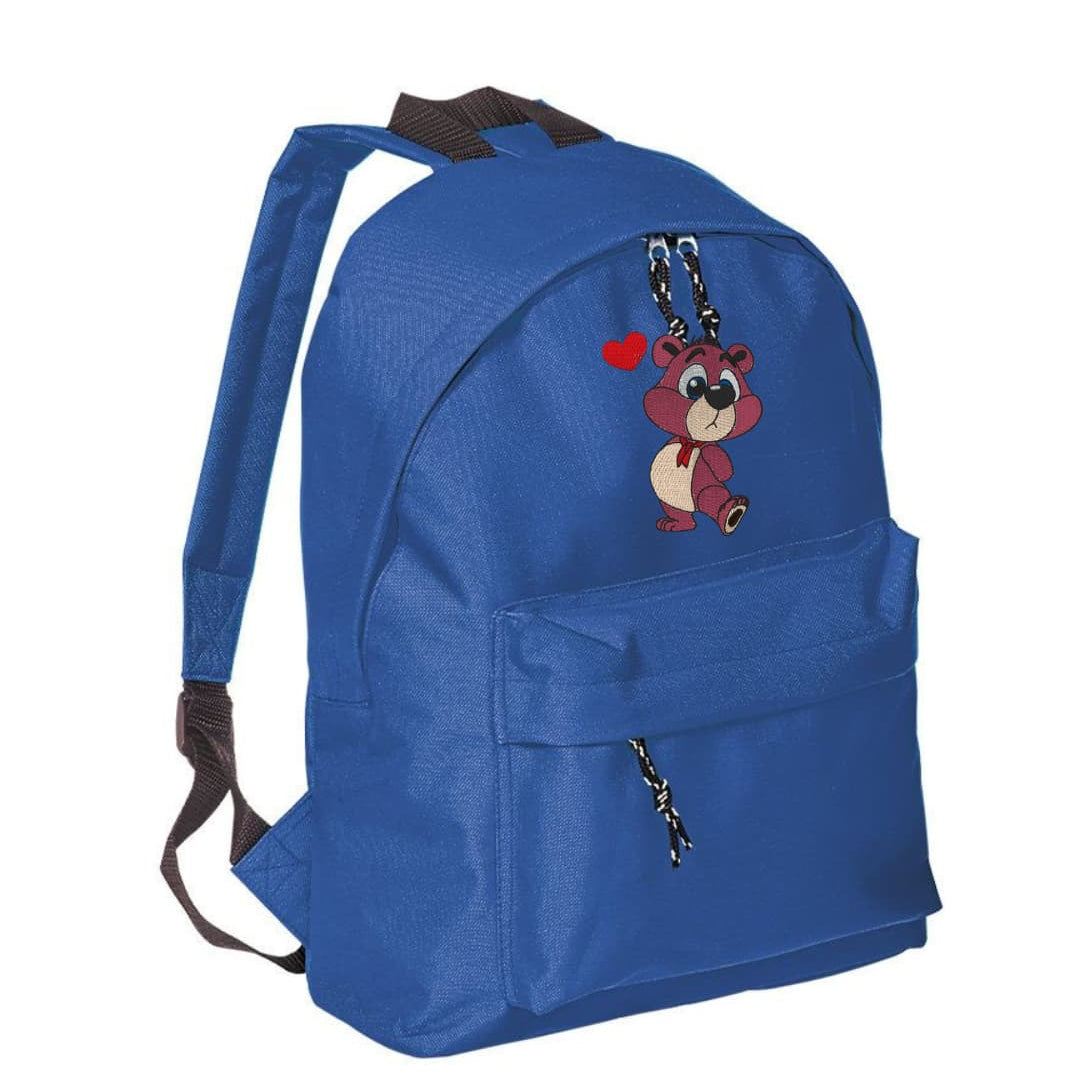 Zaino Bambino in Poliestere 600D 28x38x12 cm – Schienale Imbottito e Spallacci Regolabili - Design Ricamato Orsetto con Cuore