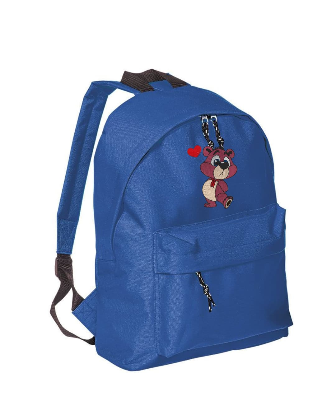 Zaino Bambino in Poliestere 600D 28x38x12 cm – Schienale Imbottito e Spallacci Regolabili - Design Ricamato Orsetto con Cuore