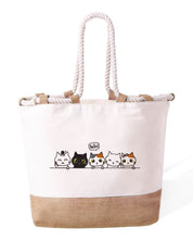 Borsa Mare in Cotone Resistente 280 g/m² – Manici Lunghi Rinforzati 50 cm – Design Ricamato Gatti che salutano-Biiply