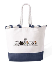 Borsa Mare in Cotone Resistente 280 g/m² – Manici Lunghi Rinforzati 50 cm – Design Ricamato Gatti che salutano-Biiply