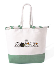 Borsa Mare in Cotone Resistente 280 g/m² – Manici Lunghi Rinforzati 50 cm – Design Ricamato Gatti che salutano-Biiply