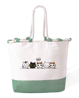 Borsa Mare in Cotone Resistente 280 g/m² – Manici Lunghi Rinforzati 50 cm – Design Ricamato Gatti che salutano