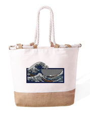 Borsa Mare in Cotone Resistente 280 g/m² – Manici Lunghi Rinforzati 50 cm – Design Ricamato La grande onda di Kanagawa-Biiply