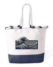 Borsa Mare in Cotone Resistente 280 g/m² – Manici Lunghi Rinforzati 50 cm – Design Ricamato La grande onda di Kanagawa-Biiply